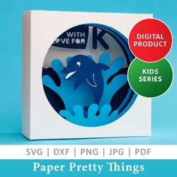 personalized a-z 3d tunnel card dolphin in the spray, pop up papercut template, diy, svg, dxf, pdf, jpg png, silhouette