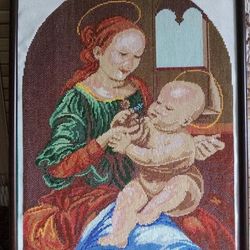 Embroidered picture. Madonna and Child. Leonardo da Vinci.