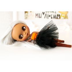 Halloween black and orange set of clothes for Blythe doll, Icy doll, Pullip, BJD 1:6 outfit