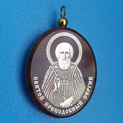 Saint Sergius of Radonezh icon pendant made of vulcanic lava from Mount Ararat 1x0.8" free shipping