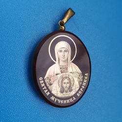 St Berenice icon pendant St Veronica Christian necklace made of vulcanic lava from Mount Ararat 1x0.8" free shipping