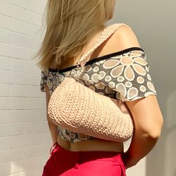 Baguette bag, Designer crochet bag, Evening shoulder bag, Crochet bag, Beige bag, Small handbag