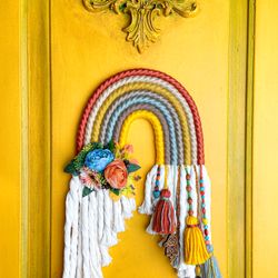 size 10"*18". boho style home decor, rainbow macrame wall,