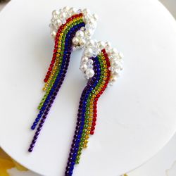 Rainbow earrings , lgbt earrings for girlfriend, long earrings, beaded earrings
