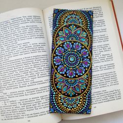 Personalized leather bookmark, Hand painted bookmark, Engraved bookmark, Book nerd gift, Mandala bookmark, Gift for her