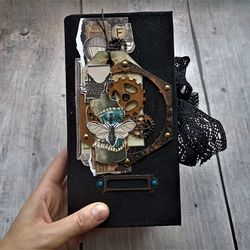 Steampunk junk journal handmade for sale Thick mechanical junk book victorian vintage french large dark