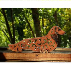 Statuette longhaired dachshund, figurine dachshund made of wood