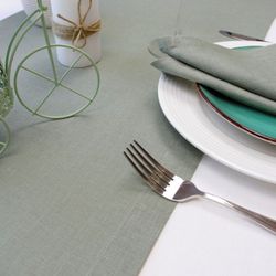 Sage green natural linen table runner / Custom kitchen table runner / Handmade dining table top /  Wedding table runner