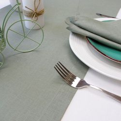 sage green natural linen table runner / custom kitchen table runner / handmade dining table top /  wedding table runner