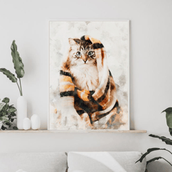 Custom Cat Portrait, Watercolor Cat Portrait, Pet Portrait, Custom Cat Digital Painting, Custom Cat Art, Memorial Cat