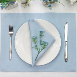 Light blue linen placemats set / custom cloth placemats / fabric modern table mat / natural placemats gift