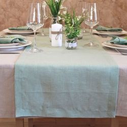 Mint green natural linen table runner / Custom kitchen table runner / Handmade dining table top /  Wedding table runner