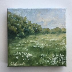 Neutral Landscape Oil Painting Counryside art Original Art on Stretched Canvas Field Small Painting