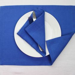 Royal blue linen placemats set / custom cloth placemats / fabric modern table mat / natural placemats gift