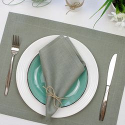 Sage green linen placemats set / custom cloth placemats / fabric modern table mat / natural placemats gift