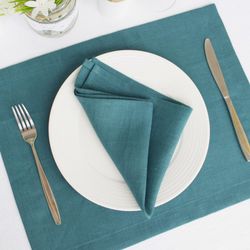 Teal linen placemats set / custom cloth placemats / fabric modern table mat / natural placemats gift