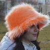 Peach faux fur bucket hat. Festival fuzzy neon hat. Peach fluffy hat. Rave bucket hat. Bright shaggy hat. Orange hat.