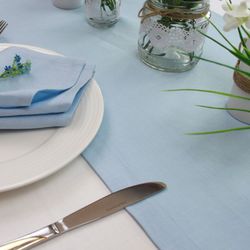 Light blue linen table runner / Custom kitchen cloth table runner / Handmade natural dining table top