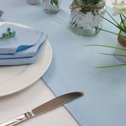 light blue linen table runner / custom kitchen cloth table runner / handmade natural dining table top