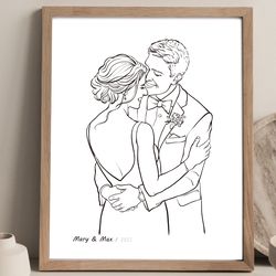 Custom Wedding Portrait Drawing from photo Custom Couple Portrait Sketch from photo One year anniversary gift for couple