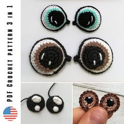 Crochet eyes pattern, eyes for amigurumi toys, 3 in 1 crochet patterns by CrochetToysForKids