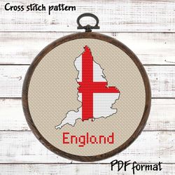 England Map Cross Stitch pattern modern, English Flag Xstitch pattern PDF, England Cross Stitch Pattern