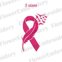 Awareness ribbon embroidery design Feather pink ribbon Embroidery designs pes Breast cancer embroidery Pink ribbon