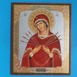 The Seven Sorrows of the Mother of God  The Seven Swords Orthodox blessed icon 7.1x8.6" free shipping