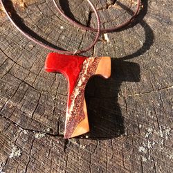 Red tau cross pendant Wood resin christian necklace Wooden cross Catholic gift (2)
