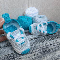 Blue sneakers baby booties, cute shoes, gift idea for newborn