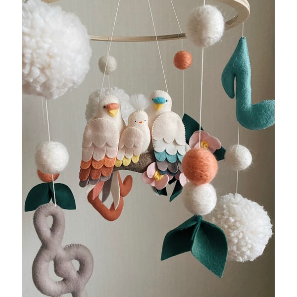 Parrot family & musical notes baby mobile/ Gift for newborn | Inspire ...