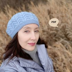 Simple Cable Beret Knitting Pattern for Woman 3 sizes Knit Stylish Feminine Accessory for Beginner Knitter