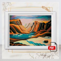 Canada National Park Cross Stitch Pattern, nature counted cross stitch chart, mountain, hoop art, instant downloa