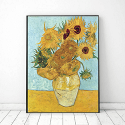 Sunflower Van Gogh bouquet Wall Art Printable, Flowers Still-life Picture digital download