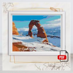 utah national park cross stitch pattern, nature counted cross stitch chart, mountain, hoop art, cross stitch utah