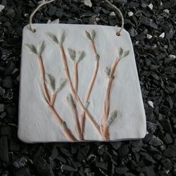 Ceramic Wall Hangings. Botanical plaque lilac branches. Handmade
