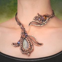 Unique wire wrapped necklace / Copper Agate Tiger eye Amethyst Sodalite / Handmade Wire Wrap Art jewelry