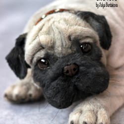 pug, realistic plush toy, pet portrait, pet replica, stuffed animal
