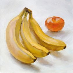 Banana Painting Food Original Art Dessert Wall Art Fruit Artwork 8x8 by Sonnegold