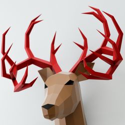 Papercraft deer, paper animal trophy, 3D interior sculpture kit, craft idea project, moose, horns, A4 / US letter