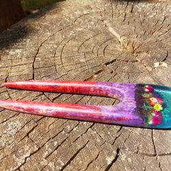 Wood hair fork Handmade accessories for long hair Wood resin hair stick
