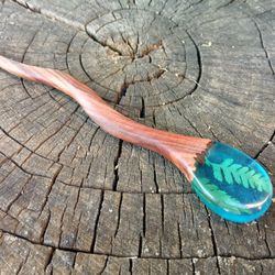 Wood resin hair stick Fern meadow pin Rosewood hair stick
