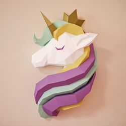 Papercraft Princess Unicorn, PDF template for girls room, Children's room decor, DIY gift for daughter, cute paper model