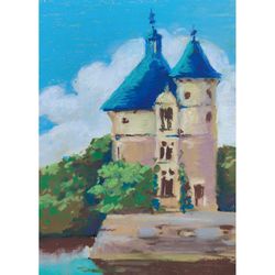 Castle Landscape Oil pastel art Oil pastel painting