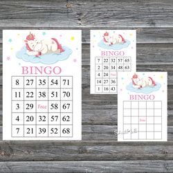 Sleeping Unicorn bingo cards,Sleeping Unicorn bingo game,Unicorn printable bingo,60 Bingo Cards,INSTANT DOWNLOAD--318