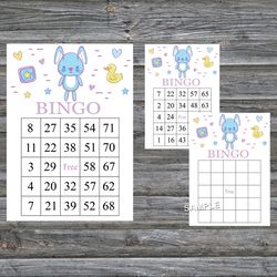 Blue rabbit bingo cards,rabbit bingo game,rabbit printable bingo cards,60 Bingo Cards,INSTANT DOWNLOAD--314