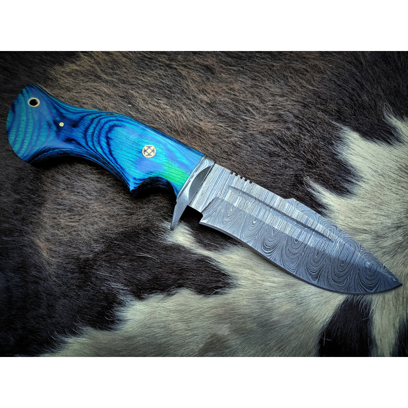 10" Inch Handmade Damascus Steel Hunting knife Handle Deer Antler leather Sheath Handle and Clip, Hand forged Damascus