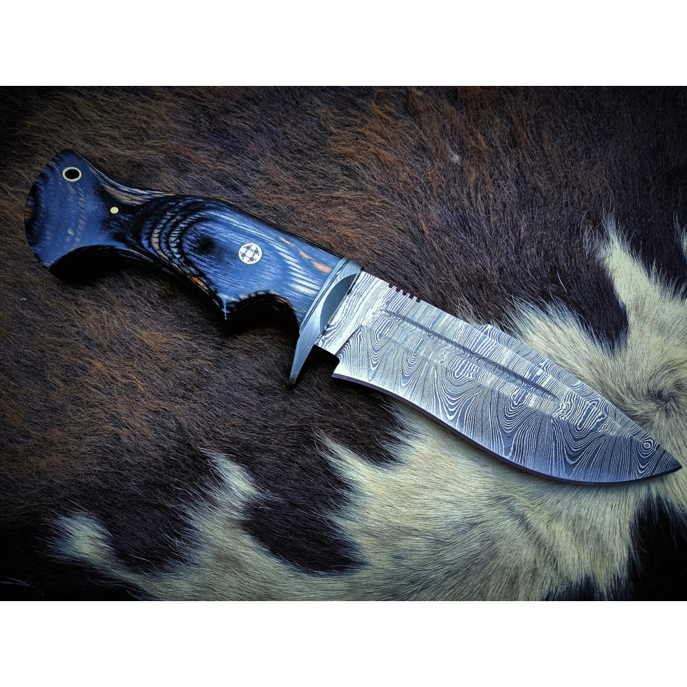 10" Inch Handmade Damascus Steel Hunting knife Handle Deer Antler leather Sheath Handle and Clip, Hand forged Damascus