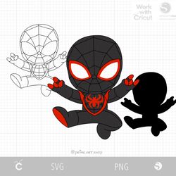Black Spidey Morales Svg cut file, Chibi Spiderman Morales Svg, Cartoon Spider Svg, Baby spiderman vector
