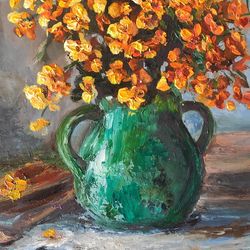 Still life floral painting impressionism original art oil artwork impasto